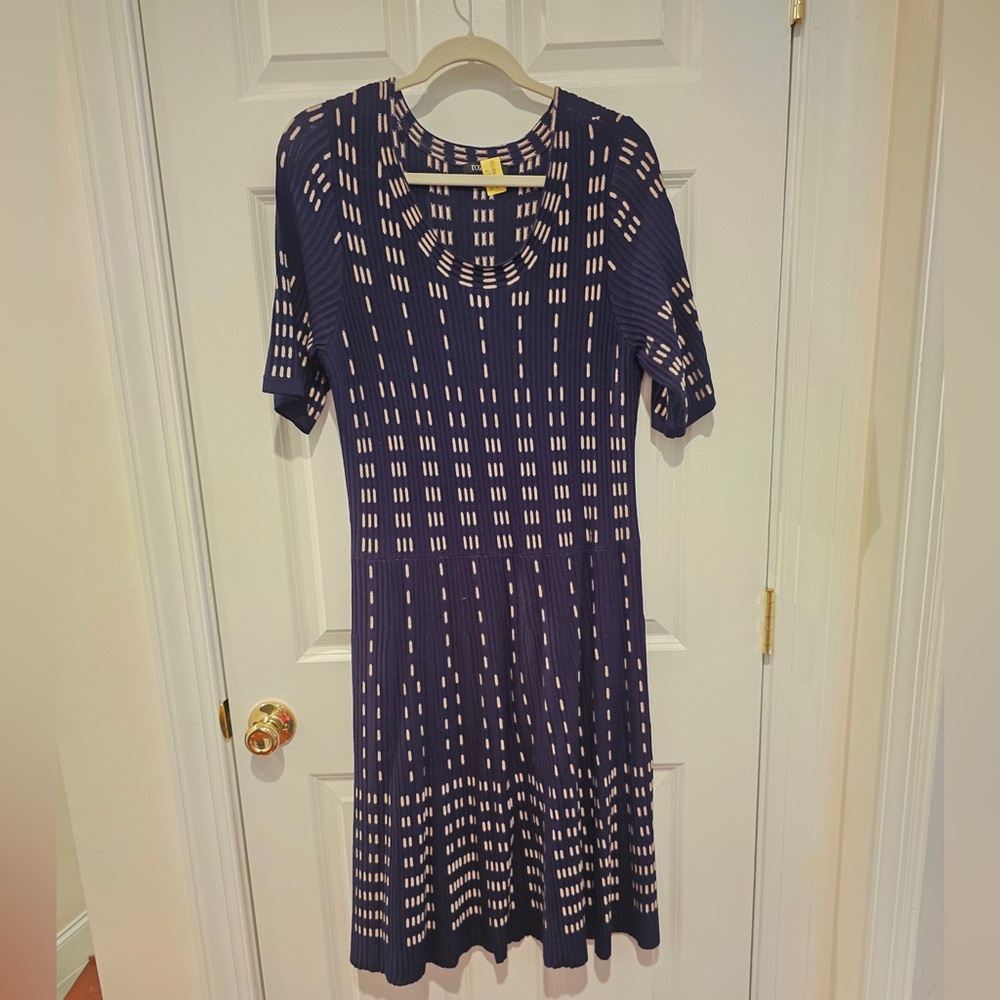 Knit Navy and White Patterned Dress